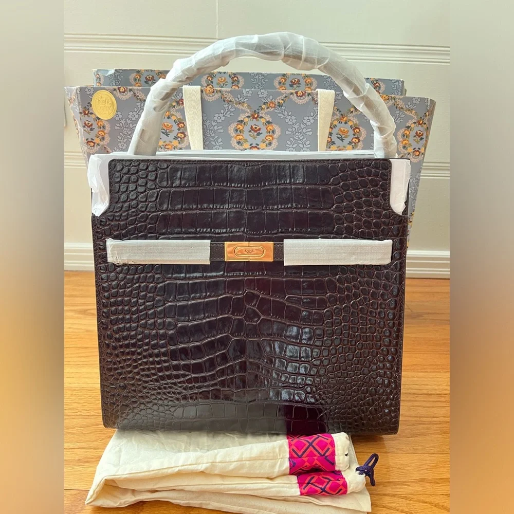 NWT Tory Burch Lee Radziwill Embossed Double Bag - Picture 1 of 5